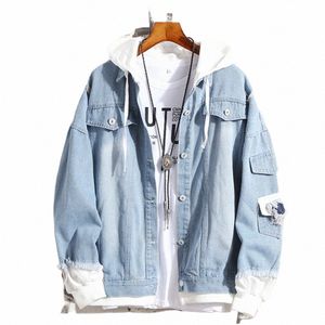 anbenser New Autumn Hooded Denim Jacket Men Fi Streetwear Male Bomber Jacket and Coat Man Cowboy Clothes Male S-3XL m2wc#