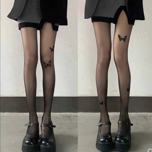 Kelebek baskılı kadın çoraplar ve külotlu çorap desenleri bahar ve yaz ultra ince seksi kanca anti hook ipek herhangi bir kesim siyah çorap jacquard harfleri