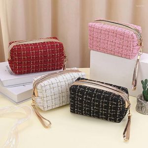 Cosmetic Bags Storage Bag Canvas Plaid Travel Lipstick Cute Girls Makeup Handbags Organizer Cases Pouch