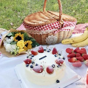 Cestini portaoggetti Campeggio Picnic Cesto portaoggetti per tessitura di salici Cesto portaoggetti fatto a mano con doppio coperchio Cestino per alimenti da picnic Cesto portaoggetti per frutta intrecciata