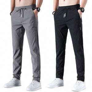 men's Ice Silk Trousers Solid Color Mid-Waist Loose Breathable Straight-Leg Casual Pants Thin Quick-Drying Sports Pants o6yn#