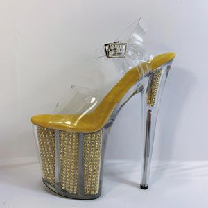 Dance Shoes Fashion Sexy 20cm High Transparent Glass Waterproof Platform Glitter Decoration Model Party