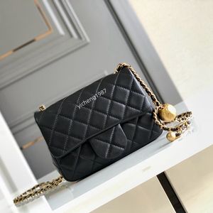 10A Replica di alto livello Designer Designer Mini Square Pearl Crush Borse Donna Rettangolare con patta Borsa a sfera in oro Borsa a tracolla in pelle di agnello Spedizione gratuita CH011