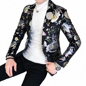hoo 2023 Men's Four Seass New Fi Printed Suit Youth Slim Handsome blazers men U0IK#