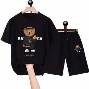 2023 Ny Summer Tshirt Set Men Funny Bear Print Cott Tracksuit Outfits Man Sportswear Hip Hop Street Swear Trend 2 Piece Set D9ef#