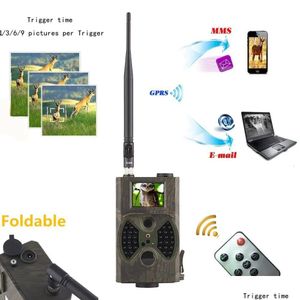 Kamery myśliwskie 2G GSM MMS P Trail Camera Cellar Mobile 16MP 1080p PO Traps Wild HC300M Wireless Wildlife Surveillance 231225 Drop DH4CE