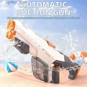 Gun Toys Summer Ny 3-i-1 Elektrisk vattensugpistol med manuell avfyrning för barn Vuxen utomhusstrand Swimming Water Combat Water Gun Toy Gift240327