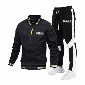 bss FLEX APPAREL Conjunto de jaqueta casual de alta qualidade nova primavera e outono calças emendadas masculinas beisebol suporte pescoço jaqueta à prova de vento R72d #