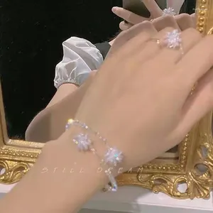 Anéis de cluster de três peças super flash pulseira de cristal com alto senso de design luz anel de luxo simples colar jóias mulheres