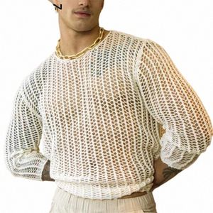 Incerun Men Mesh Tシャツ透明なセクシー2023 OネックLGスリーブメンズ衣料品ストリートウェアソリッドパーティーナイトクラブカミゼタスS-5XL N0x6＃