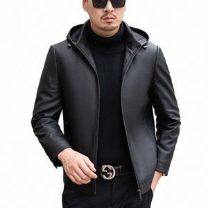 YN-337 Winter Men's Sheepskin Kurtka z gęstą białą kaczką Down Sifing Busin Casual Stand Jacket and Hat U2v7#