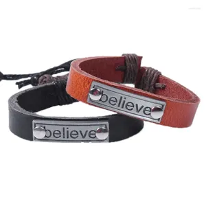 Charme pulseiras moda vintage metal carta acreditar couro tecido pulseira envoltório pulseiras ajustáveis mulheres homens jóias presente