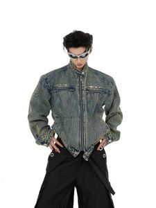 Jaqueta jeans masculina 90s retro destruído disred acolchoado mangas lg soltas casuais casaco bomber motociclista moto 2024 y2k outwear jaquetas t12a #