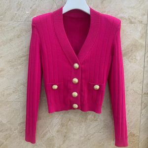 Women's Knits Collection Early Spring Rose Red Blue White Black V-neck Women Knitted Cardigan Tops