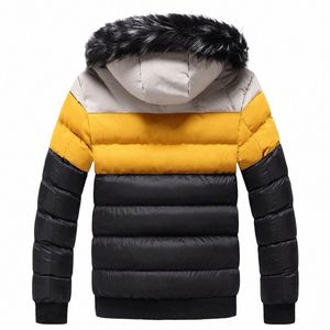 winter Jacket Men Fi Fur Collar Male Padded Parka Mens Patchwork Thick Jackets and Coats Man Windbreaker Parkas M-5XL T9GX#