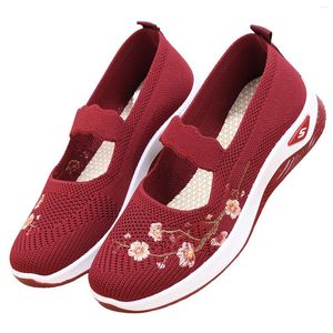 Sapatos casuais femininos de fundo plano com delicado padrão bordado presente para o ano de aniversário de Natal