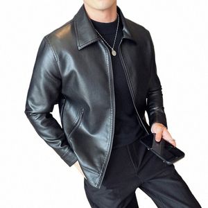 men's Fi Windproof Motorcycle Leather Coat PU Leather Stand Collar Zipper Cardigan Leather Jacket Busin Jackets V3Er#