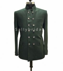 темно-зеленый мужской свадебный костюм воротник-стойка двубортный 12 прикладов Riccoindia Blazer брюки праздничная одежда 2 шт. куртка брюки C7mu #
