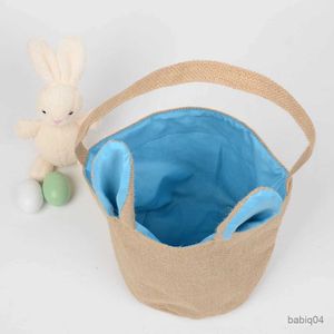 Storage Baskets Happy Easter Cartoon Bunny Ears Basket Candy Bag Easter Day Decoration Kids Eggs Toys Storage Handbag Festive Party Tote Bag