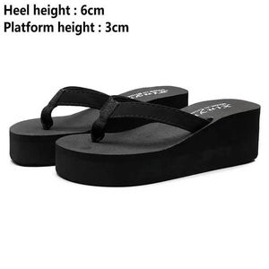Tofflor tofflor Fasion Black Wedge Slider Womens Sandals Casual Beach Flip Summer Soes Platform IG EELS SX2114 H240326Y4ME