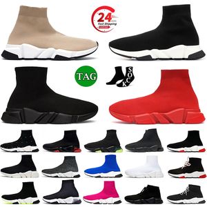 2024 men women designer paris sock shoes sneakers slip-on fly knit triple white red pink brown graffiti platform high ba speed trainers sneaker dhgate 36-45