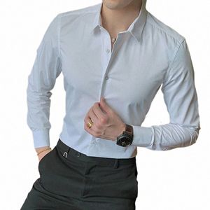 2023 Nova Fi Cott LG manga camisa masculina sólida regular ajuste masculino trabalho social casual busin branco preto dr camisas 8xl 47Db #