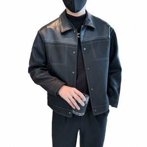 Koreańska zamszowa kurtka patchwork dla mężczyzn swobodne kurtki skórzane mężczyźni mężczyźni lapel streetwear towarzyska szczupła kurtka skórzana j5mr#