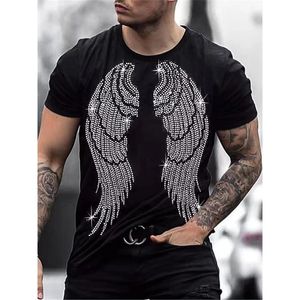 Men Quality Modna moda Y2K Summer TEE TOPS Projektant Angel Wing Rhinestone Club z krótkim rękawem T-shirt O Neck 240313