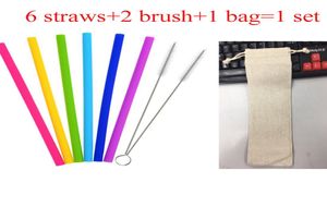 Stroh 5 Sets Silikon Trinkhalme Brushbag Getränkewerkzeuge Wiederverwendbares, umweltfreundliches, buntes Silikon für Home Bar Zubehör1188652