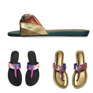 Slipare Kurt Geiger Flip Flops Slipper Womenplatform Sandaler Kvinnor Ing Rainbow Summer Beach Sandal Designer Slides Flat Shoes Eagle Head Diamond Hook Loop