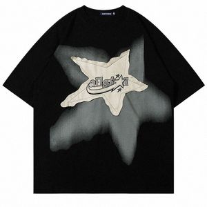 Mężczyzny Ogromny T Shirt Star splicing Harajuku streetwear