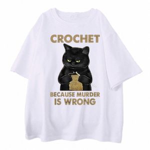 crochet Because Murder Is Wrg Print Mens Clothing Persality Vintage Tops All-math Oversize Short Sleeve Man Cott T-Shirts M1eP#