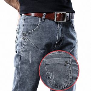 2024 Neue graue Jeans Männer Slim Elastic Korean FI Vintage Casual Skinny Füße Männliche Kleidung Denim Hosen 27-36 D7Sl #