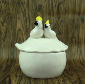 Storage Bottles Jars Porcelain Parrot Lovers Figurine Storage Jar Decorative Ceramics Birds Sweet Organizer Box Ornament Gift and Craft Accessories 240327