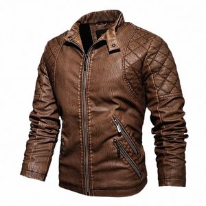 men Spring Outdoor Casual Motor Biker PU Leather Jacket Men Fi Leather Jacket Men Autumn Motorcycle Slim Fleece Jacket Coat 93CV#