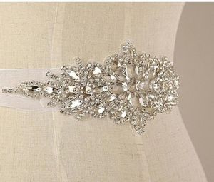 2016 وصول جديد أورجانزا الشريط اليدوي بلورات راينستون الحزام الزفاف فستان الزفاف