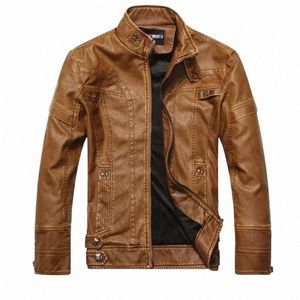 Осень-зима Fi кожаная куртка мужская мотоциклетная тонкая флисовая куртка пальто мужская винтажная повседневная мотоциклетная байкерская куртка из искусственной кожи M26F #