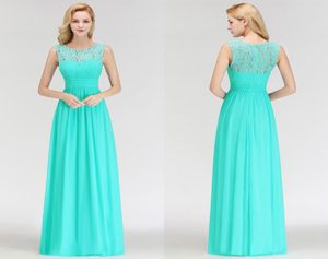 Elegant Lace Top A Line Bridesmaid Dresses A Line Chiffon Sleeveless Sheer Neckline Long Maid Of Honor Dresses Cheap BM00527590531