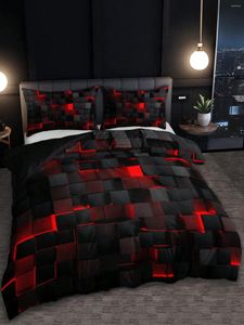 Bedding Sets Technology Style Red Grid Comforter Cover Set Including 1 And 2 Pillowcases Suitable For Home Dormitory Use