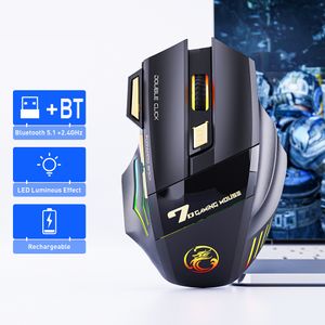 Imice Wireless Gaming Mouse USB 3200DPI Dual Tryb 2.4 GHz Bluetooth ładowanie 7 klawiszy Silent Game Myse 7-kolorowe oddychanie LED X7