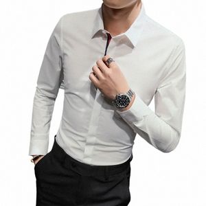 2023 Varumärkeskläder Mäns vårbroderade LG-ärmar Skjortor/ Male Slim Fit High-End Busin Shirt Dr Shirt Topps S-5XL F7FV#