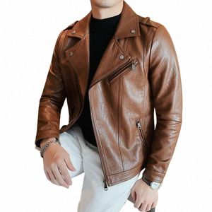 2023 Мужская куртка из искусственной кожи с отворотом, кожаное пальто на улице, весна и осень, уличное модное мужское индивидуальное простое пальто в стиле панк S-3XL F5xs #