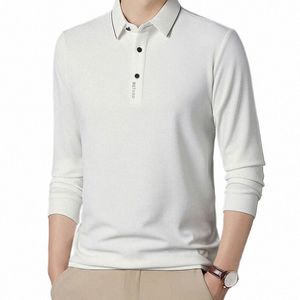 Outono masculino busin escritório polo-pescoço camisa masculina roupas fi casual lg manga sólida pullovers de secagem rápida camiseta c6tS #