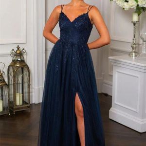 Party Dresses Navy Blue V-neck Ball Gown Multi-Layer Tulle Lace Applique Sleeveless With Adjustable Size Formal Occasion Dress Prom