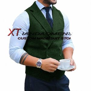 men's Suit Vest Double Breasted Sleevel Jacket Herringbe Wool Waistocat Retro Slim Fit Lapel Groom Vests Steampunk 83gY#