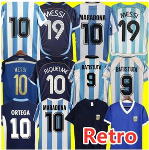 Retro 1986 Argentinien Fußballtrikot Maradona CANIGGIA 1978 1996 Fußballtrikot Batistuta 1998 RIQUELME 2006 1994 ORTEGA CRESPO 2014