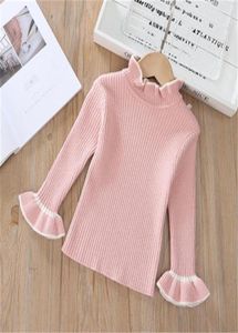 2020 Autumn Winter Girls Pullover Sweater Kids Turtleneck Sticked Baby Toddler Barn Klädtröjor Lång flare Sleeve Tops2514434297