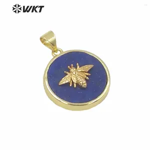 Pendant Necklaces WT-P1576 WKT Selling Luxury Bezel Bee Stone Pendants Birthday Gift Beautiful Round Charm Jewelry In 9mm