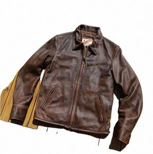 anno! Nave gratuita. Cappotto in vera pelle stile motociclista classico. Giacca da uomo vintage in pelle di vacchetta marrone 1930. Capispalla in morbida pelle. Cool m0FY #