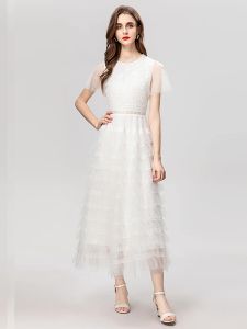 Catwalk Summer High Quality Fashion Party White Mesh Embroidery Hollow Out Sexy Sweet Pretty Flare Sleeve Long Dresses For Women